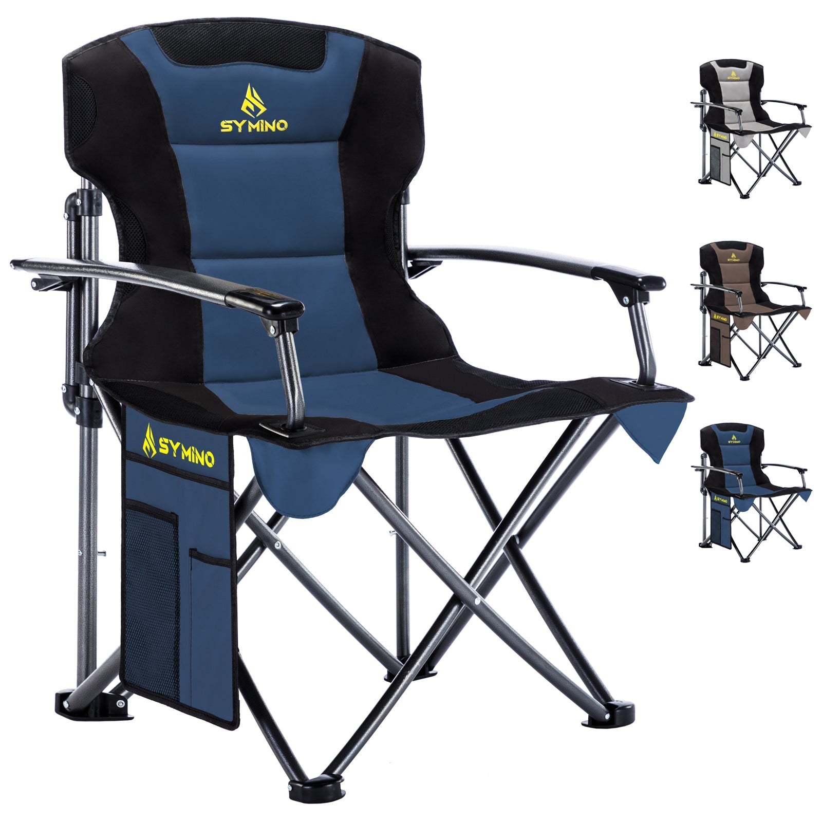Symino Portable Camping Chair – Lightweight, Foldable, with Armrests, Ideal for Outdoor & Travel, 120kg Capacity, Blue.