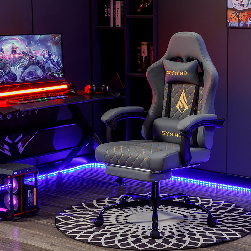 SYMINO Ergonomic PU Leather Racing Style Gaming Chair - Comfortable and Adjustable, Grey.