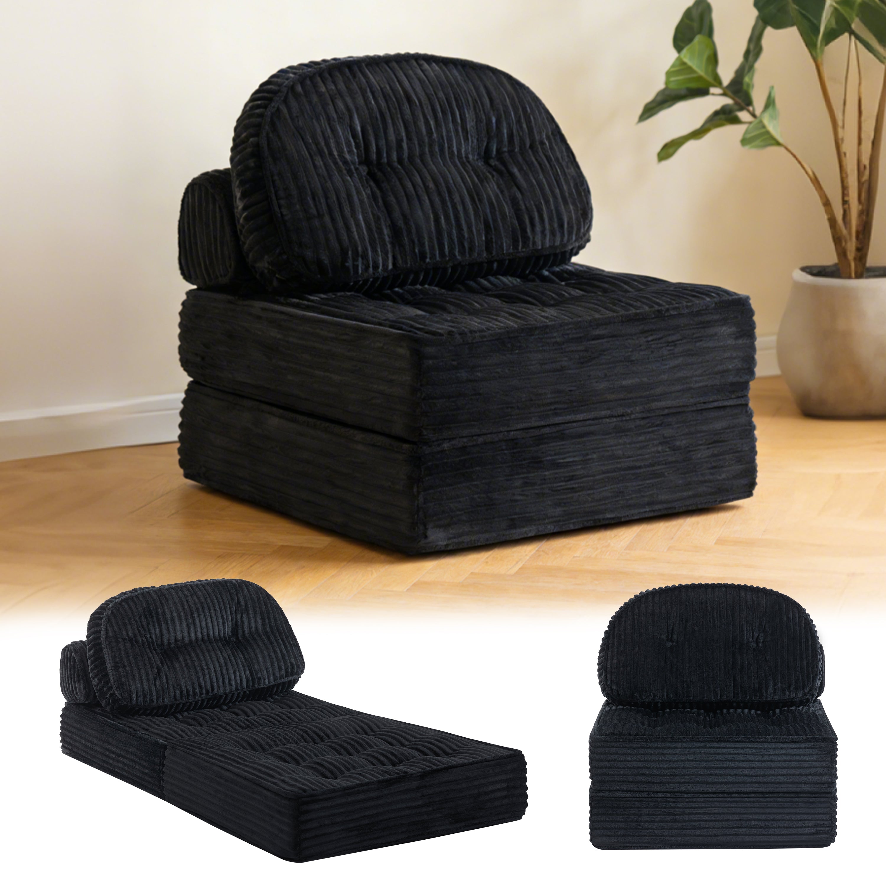 Pop-Up Compression Sofa, Single/Double Seat Options, Corduroy Multifunctional Sofa Bed for Small Apartments, Balconies & Dorms, No Assembly Required