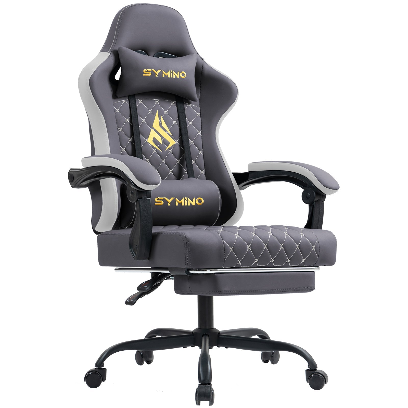 SYMINO Ergonomic PU Leather Racing Style Gaming Chair - Comfortable and Adjustable, Dark Grey