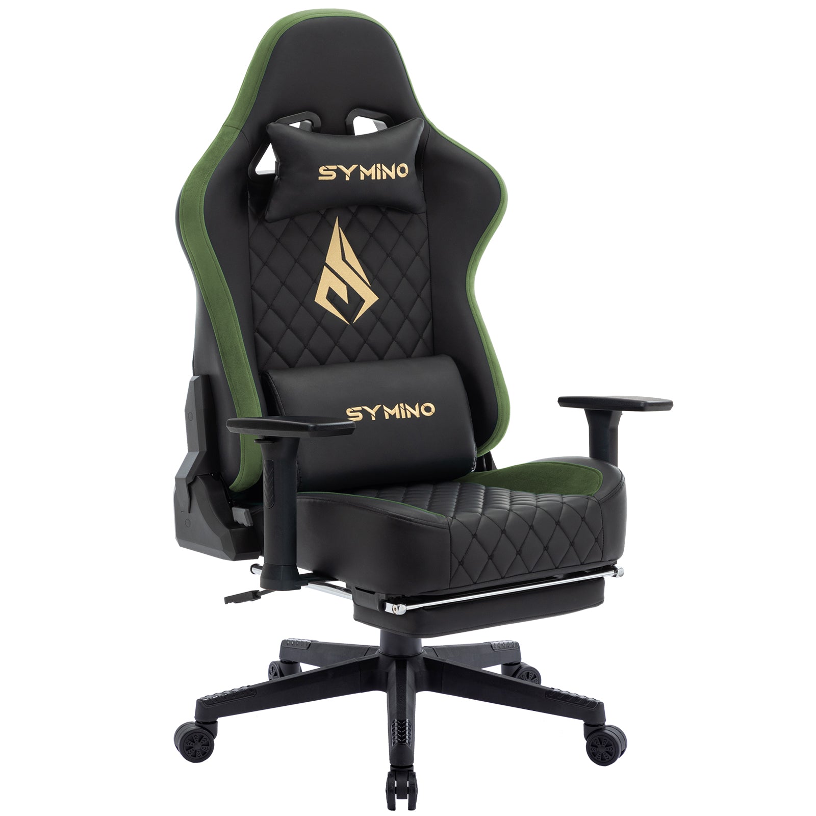SYMINO Ergonomic Gaming Chair, PU Leather - Black Grass Green, Retro-Style