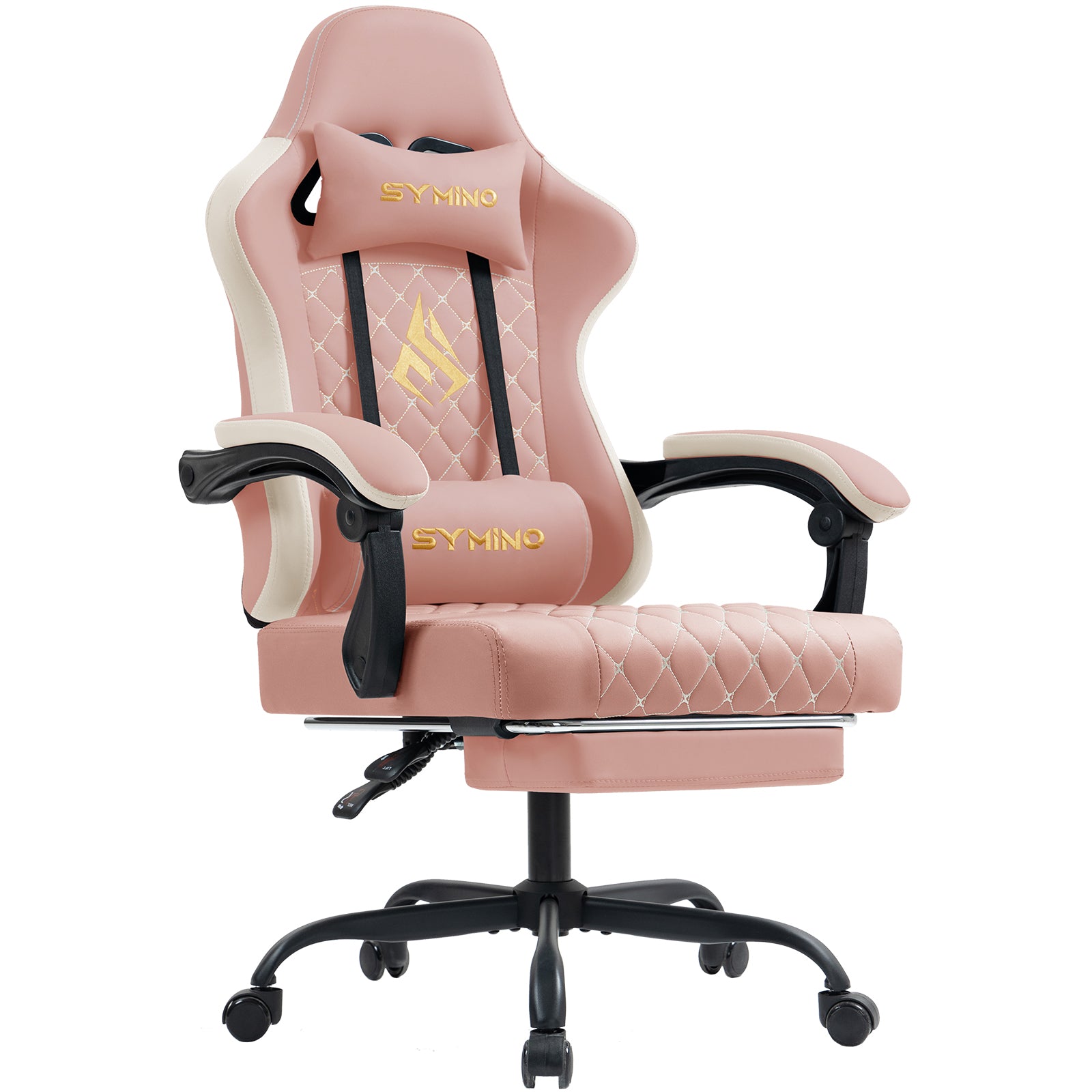 SYMINO Ergonomic PU Leather Racing Style Gaming Chair - Comfortable and Adjustable, Pink/Grey