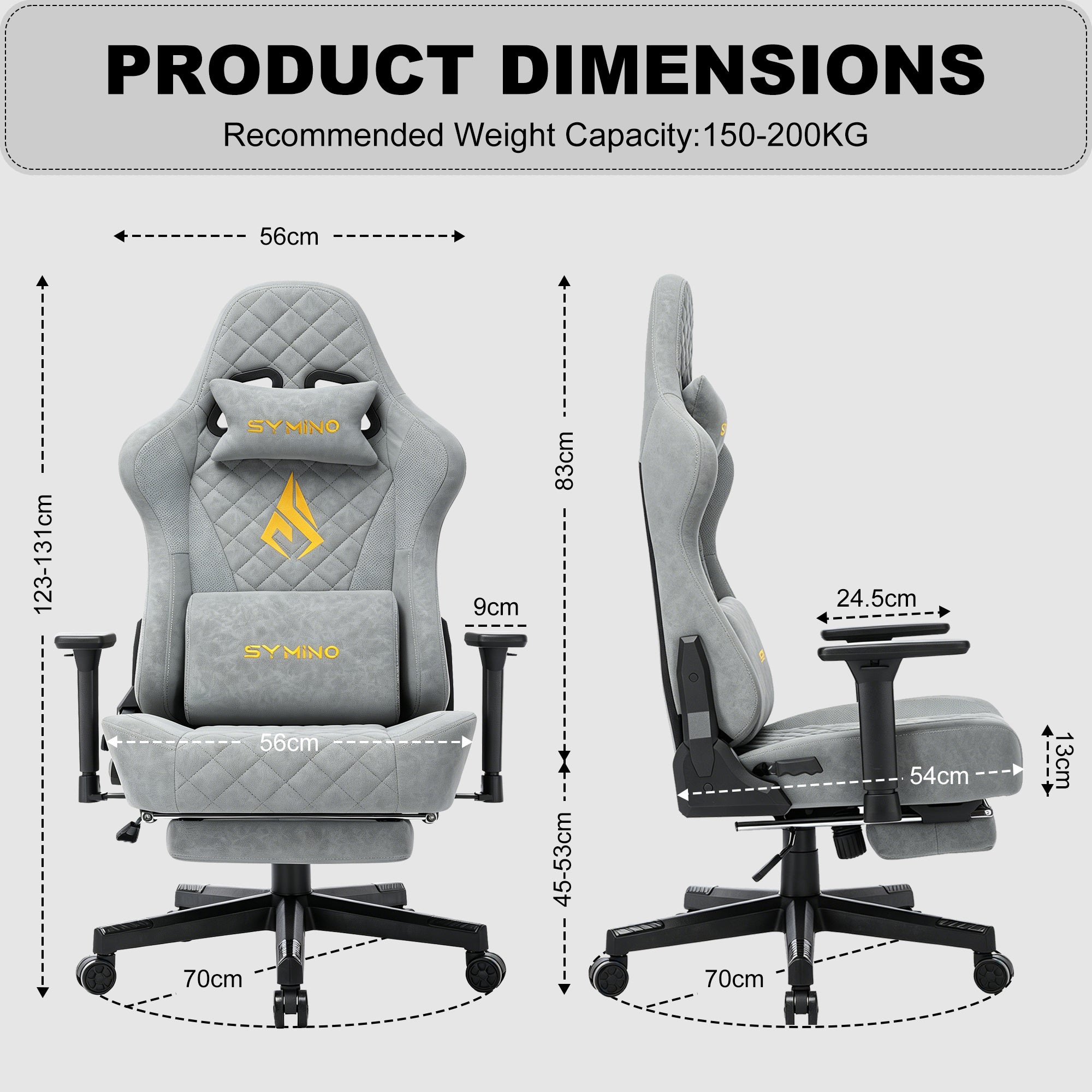 SYMINO Vintage PU Leather Ergonomic Gaming Chair.Grey