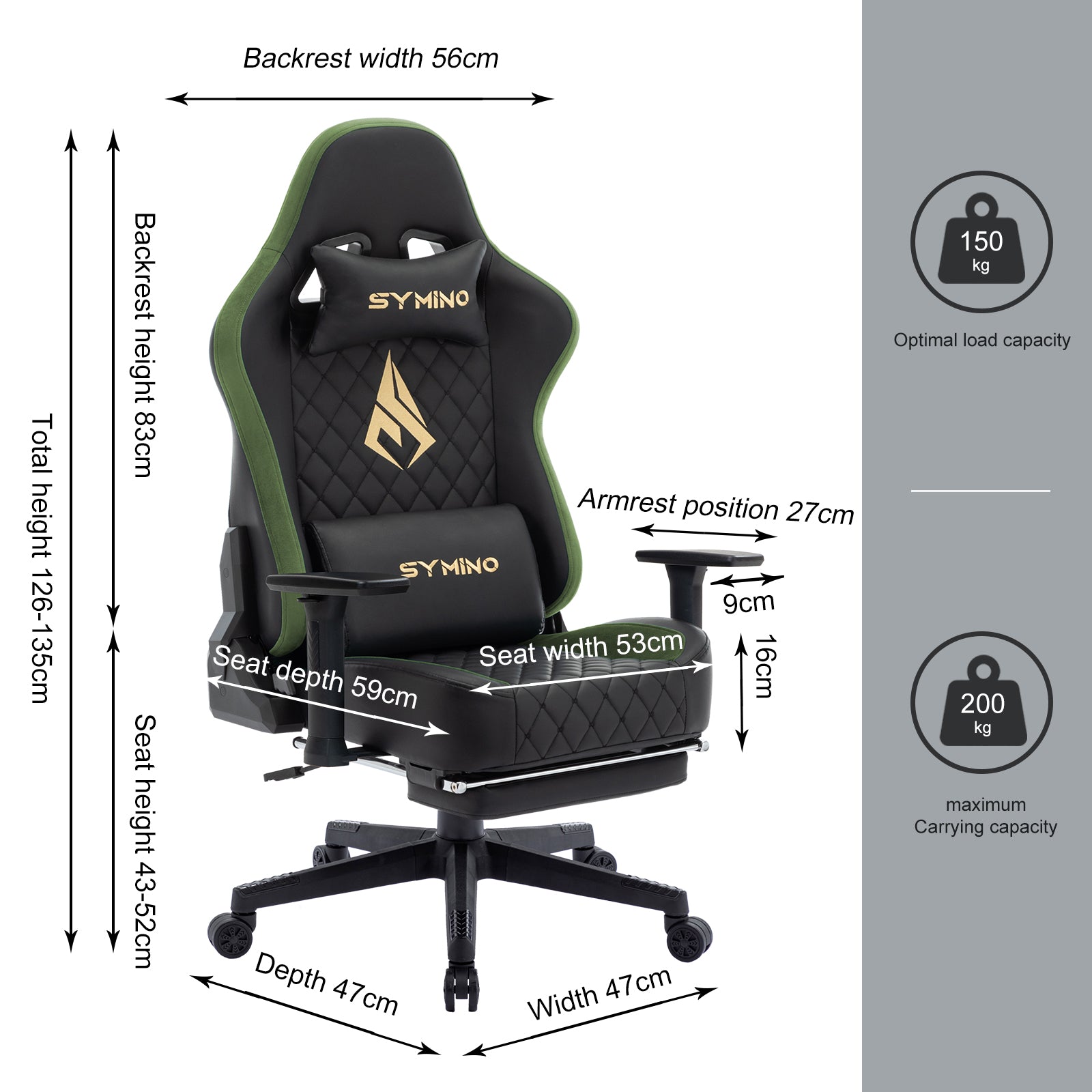 SYMINO Ergonomic Gaming Chair, PU Leather - Black Grass Green, Retro-Style