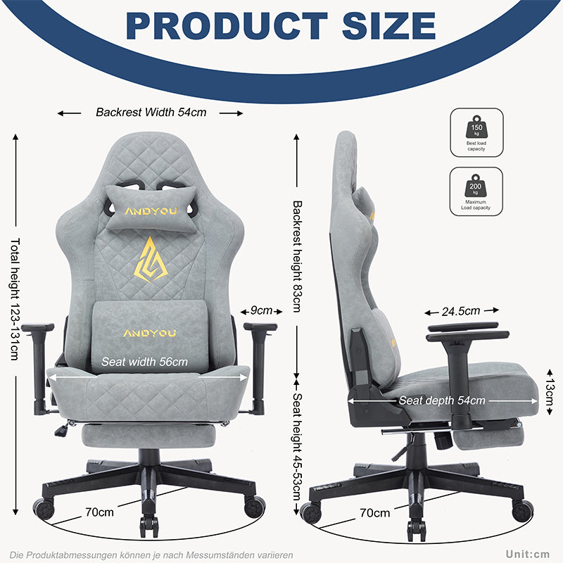 ANDYOU (Upgraded from SYMINO) Vintage PU Leather Ergonomic Gaming Chair.Grey