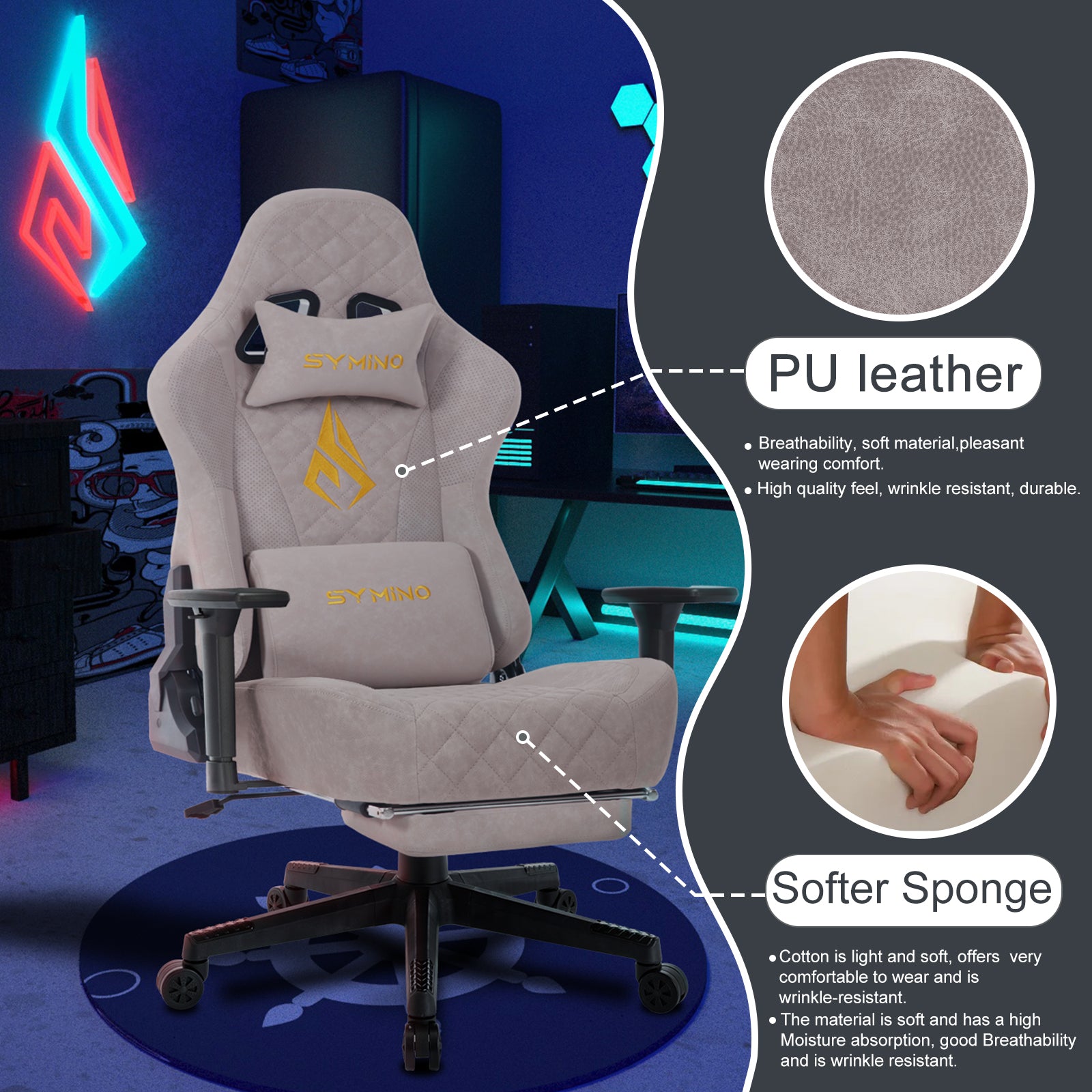 SYMINO Vintage PU Leather Ergonomic Gaming Chair.Pink