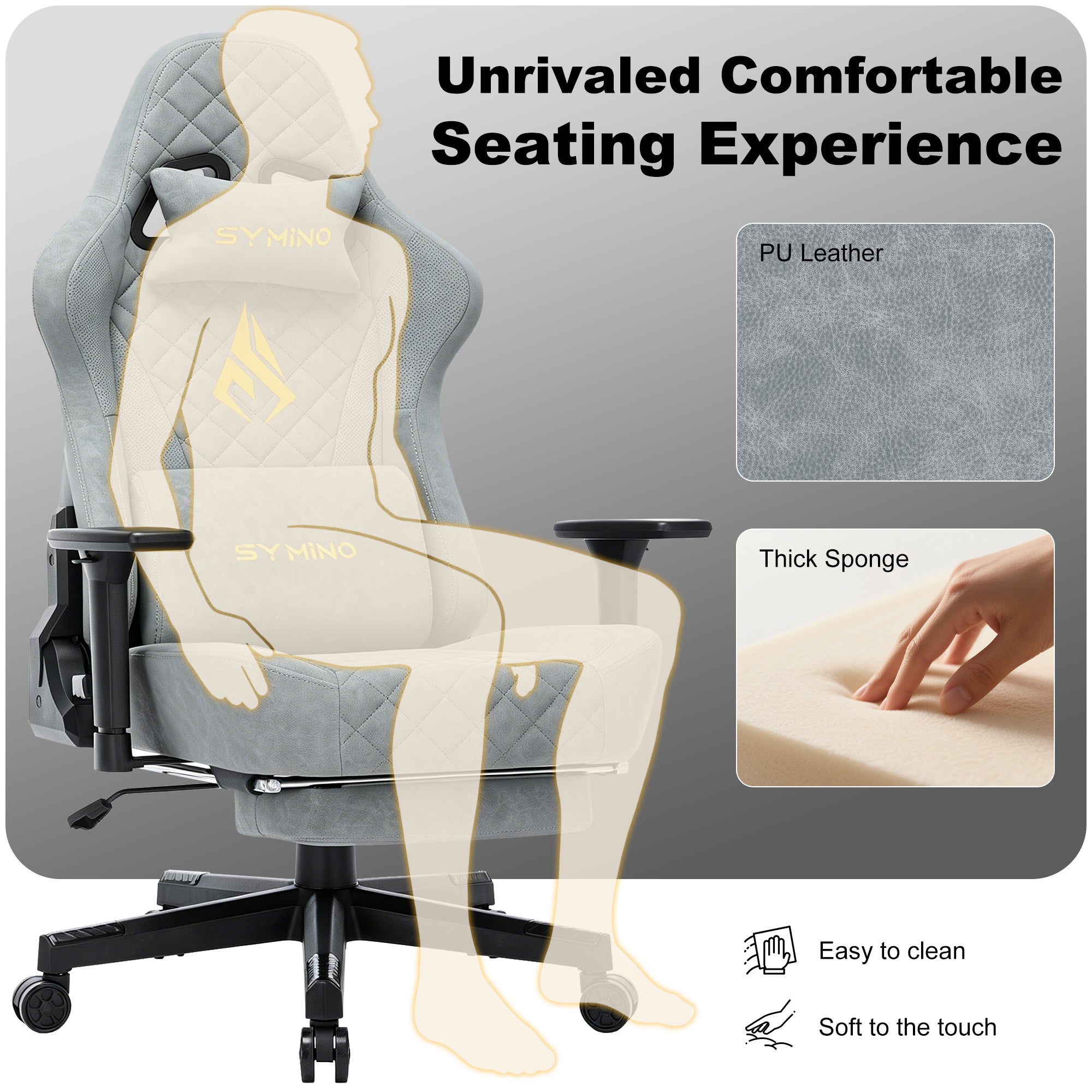 SYMINO Vintage PU Leather Ergonomic Gaming Chair.Grey