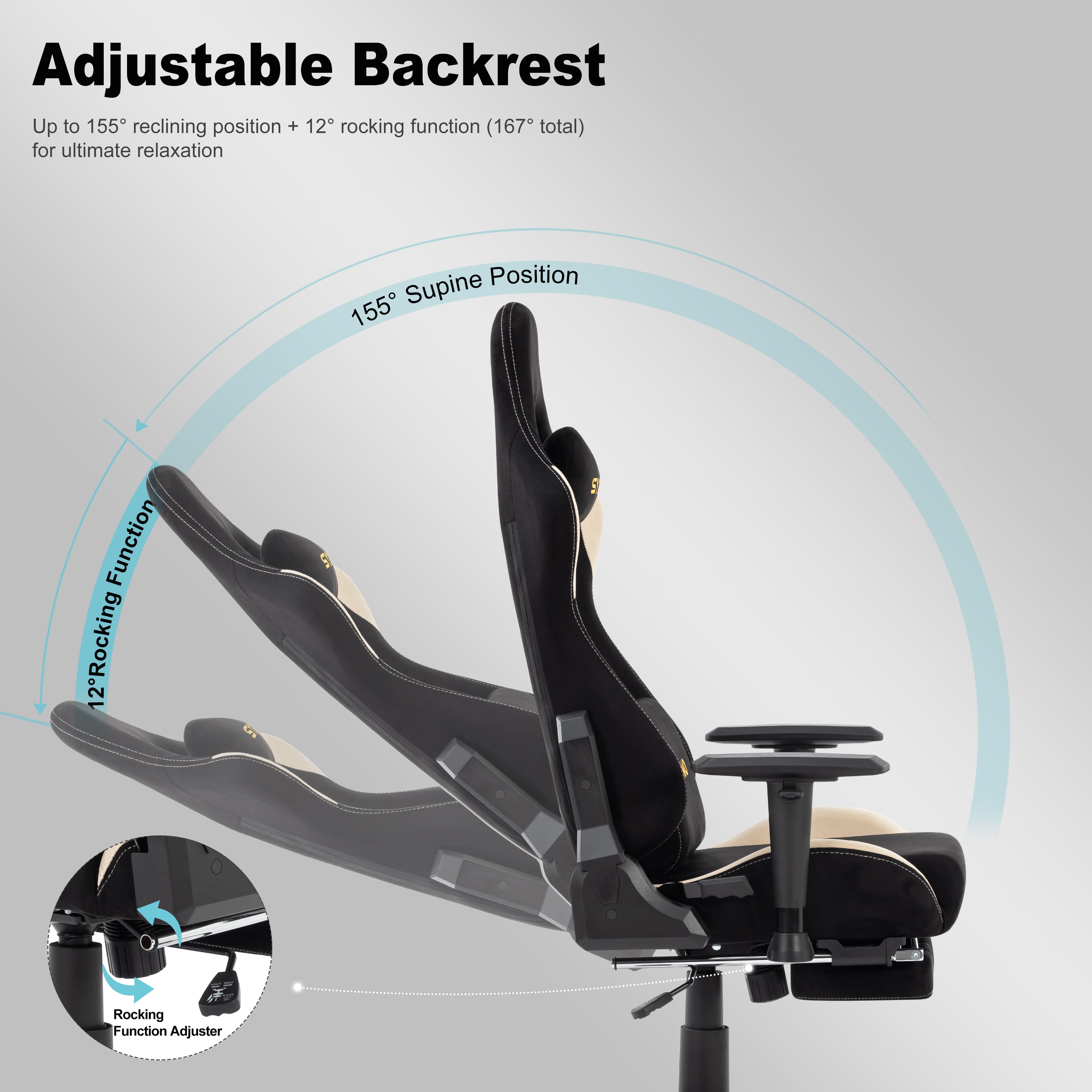 SYMINO Breathable Gaming Chair with Footrest, Height Adjustable & 360° Swivel BLACKBEIGE
