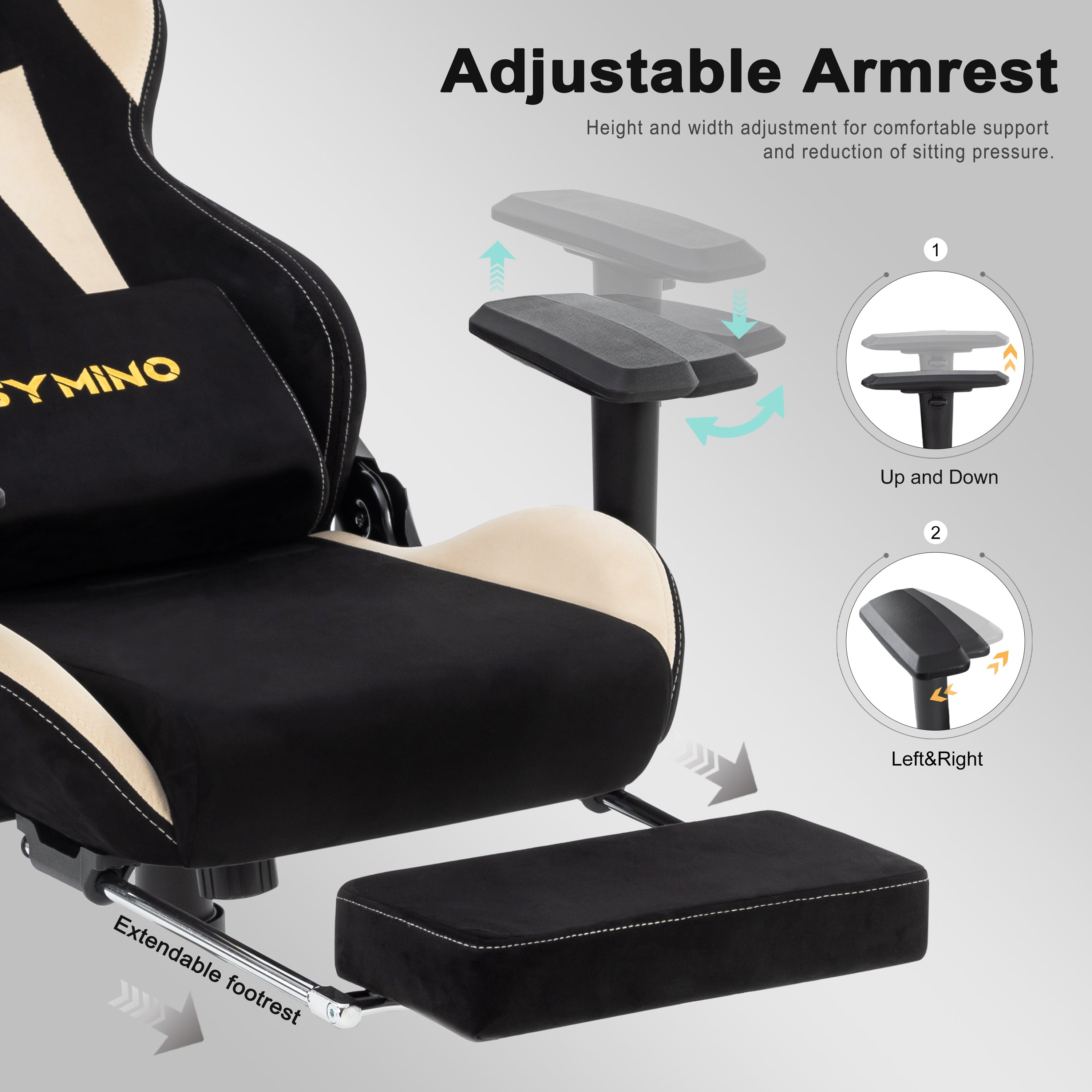 SYMINO Breathable Gaming Chair with Footrest, Height Adjustable & 360° Swivel BLACKBEIGE