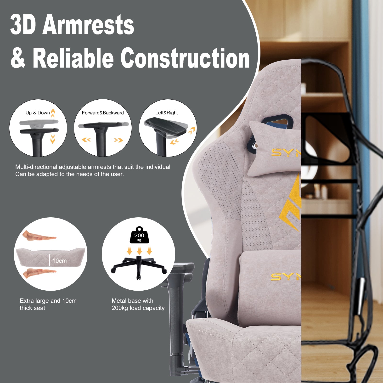 SYMINO Vintage PU Leather Ergonomic Gaming Chair.Pink