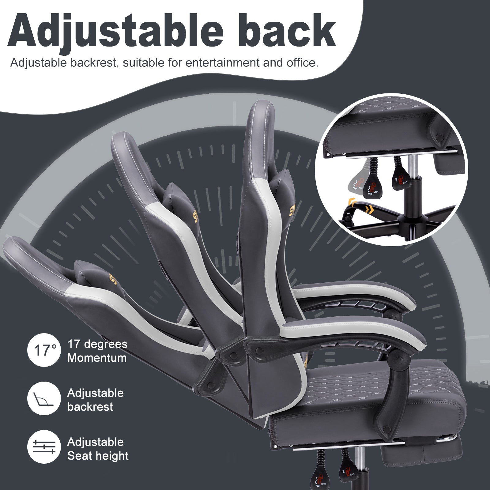 SYMINO Ergonomic PU Leather Racing Style Gaming Chair - Comfortable and Adjustable, Dark Grey