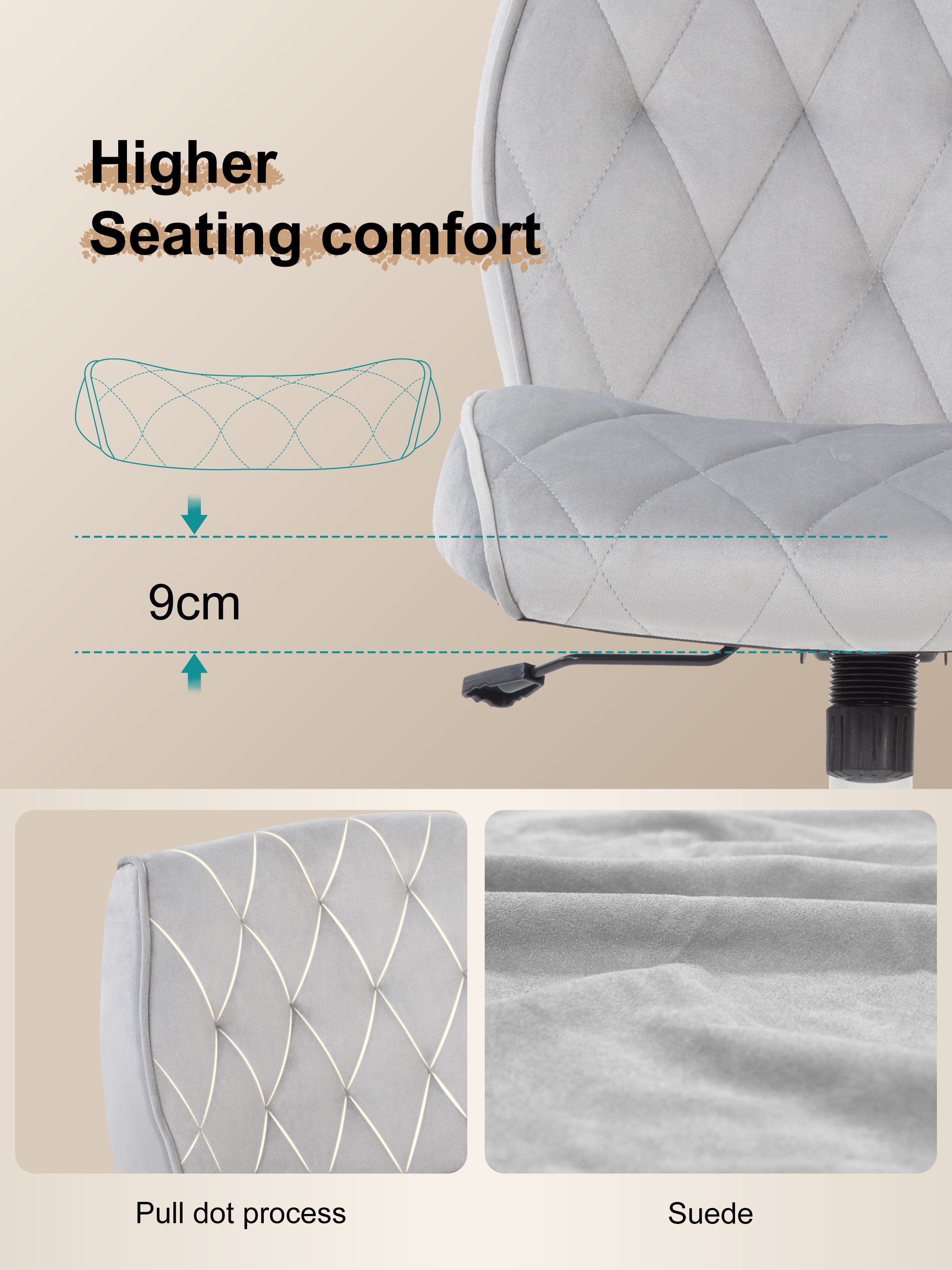 SYMINO Adjustable Makeup Vanity Chair – Suede-Feel Comfort, Ergonomic Design & Multiple Sizes for a Perfect Fit