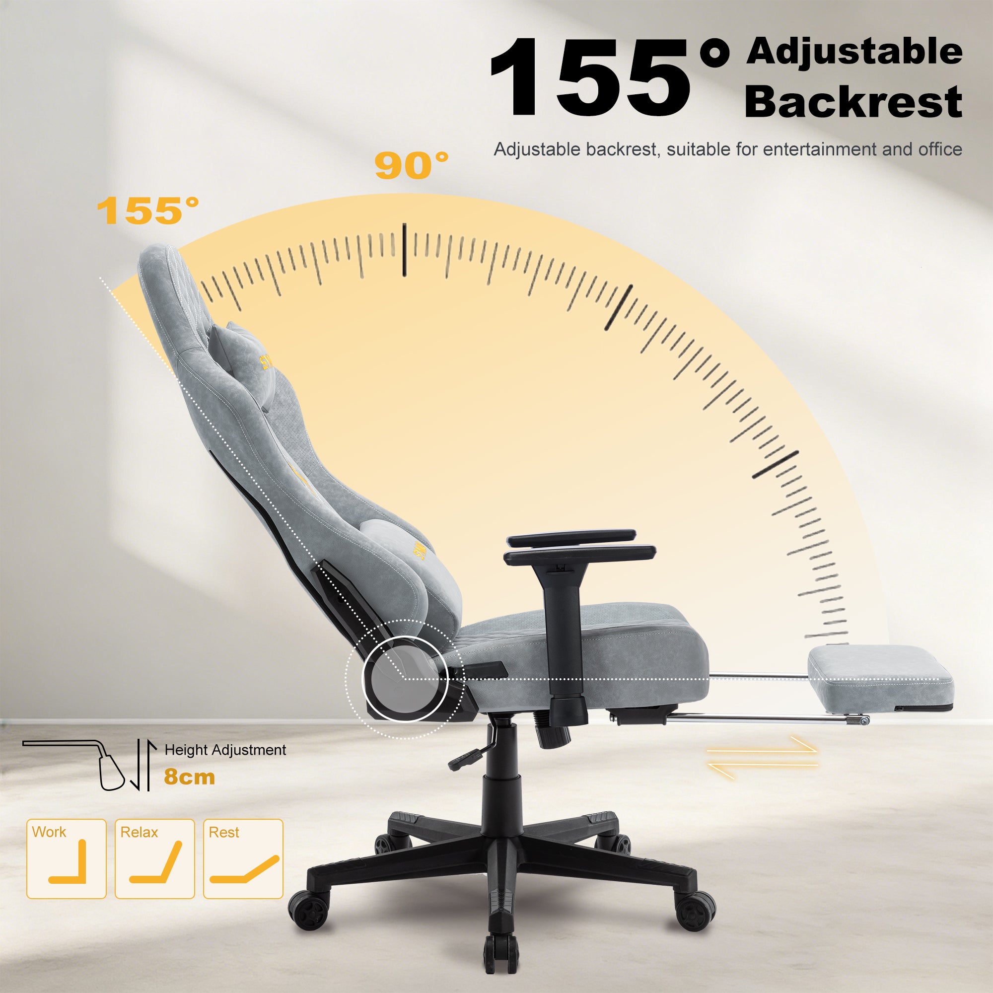 SYMINO Vintage PU Leather Ergonomic Gaming Chair.Grey