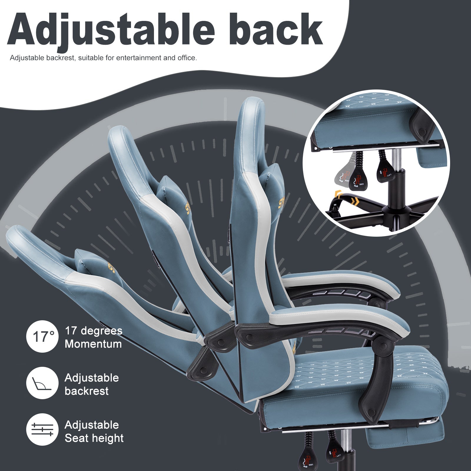 SYMINO Ergonomic PU Leather Racing Style Gaming Chair - Comfortable and Adjustable, DLight Blue