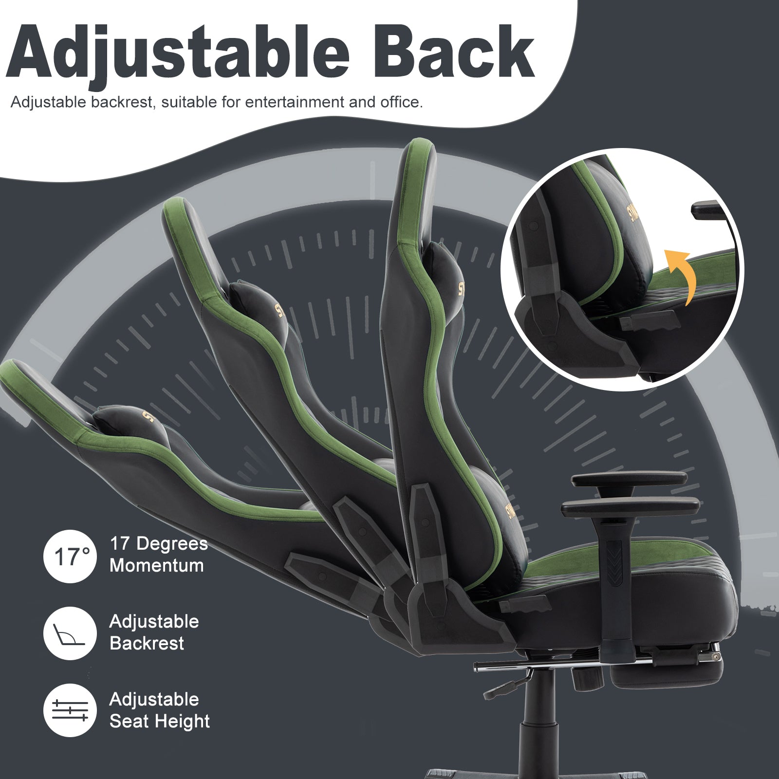SYMINO Ergonomic Gaming Chair, PU Leather - Black Grass Green, Retro-Style