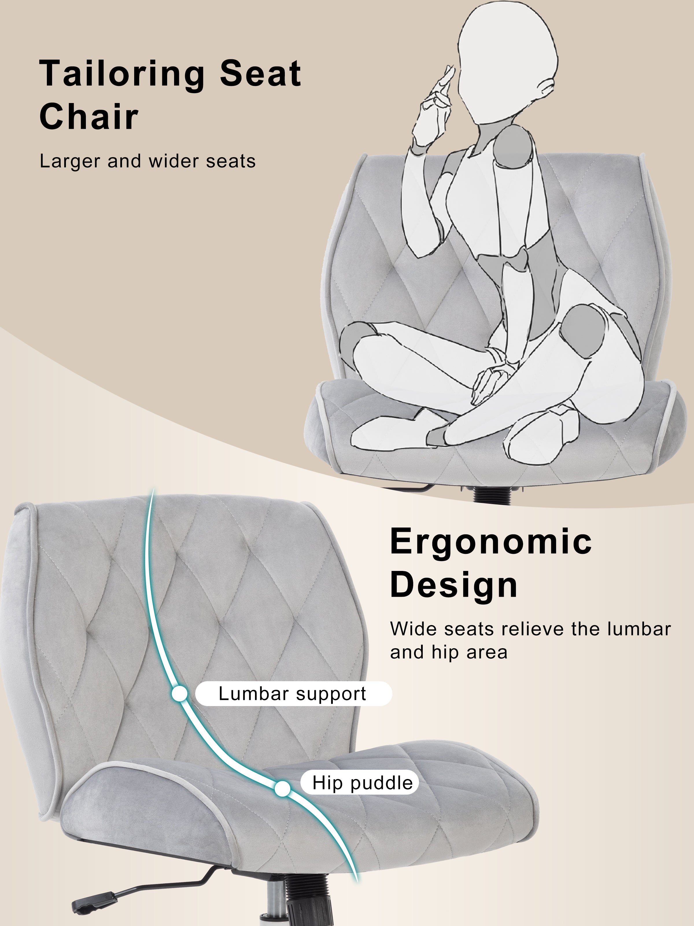 SYMINO Adjustable Makeup Vanity Chair – Suede-Feel Comfort, Ergonomic Design & Multiple Sizes for a Perfect Fit