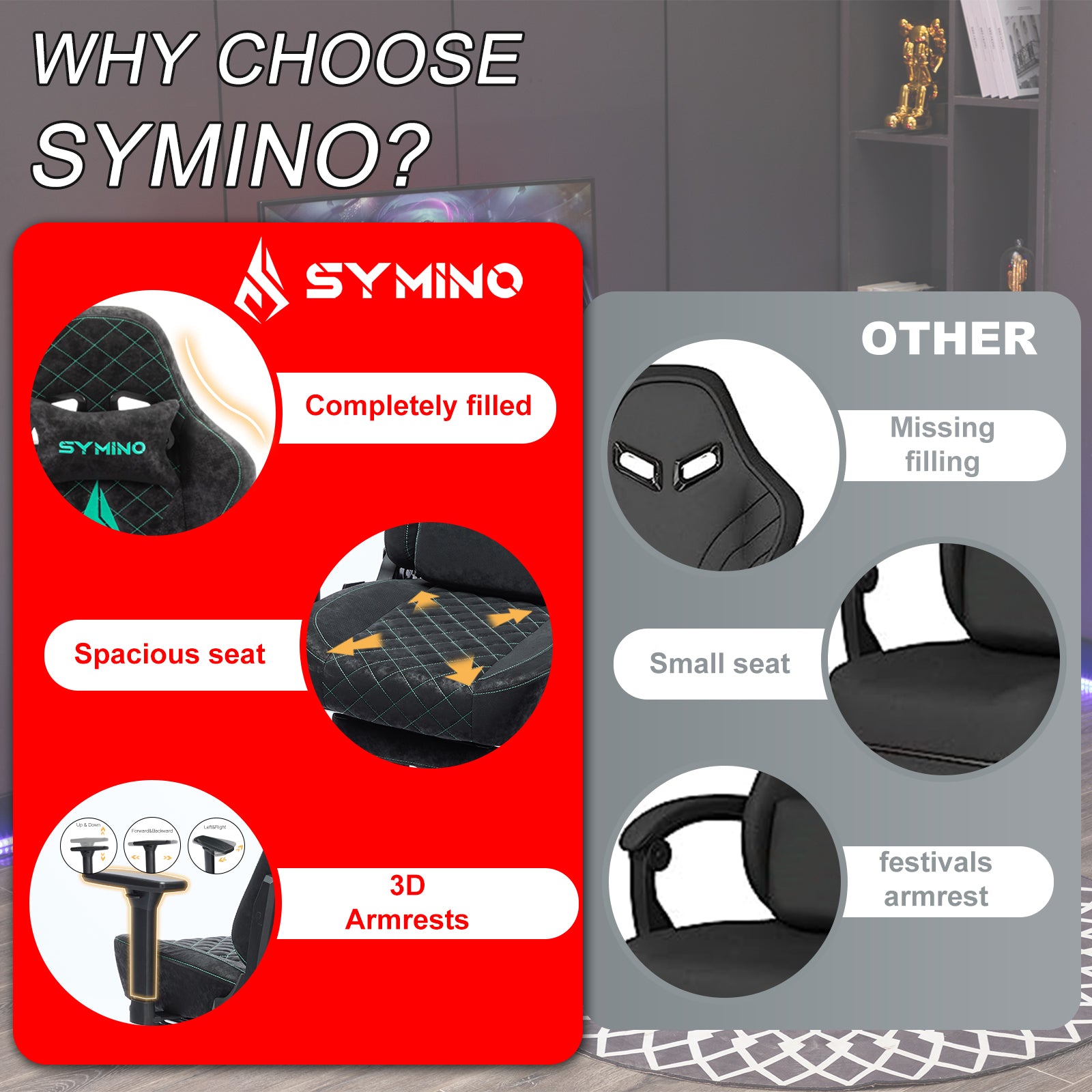 SYMINO Vintage PU Leather Ergonomic Gaming Chair.Black