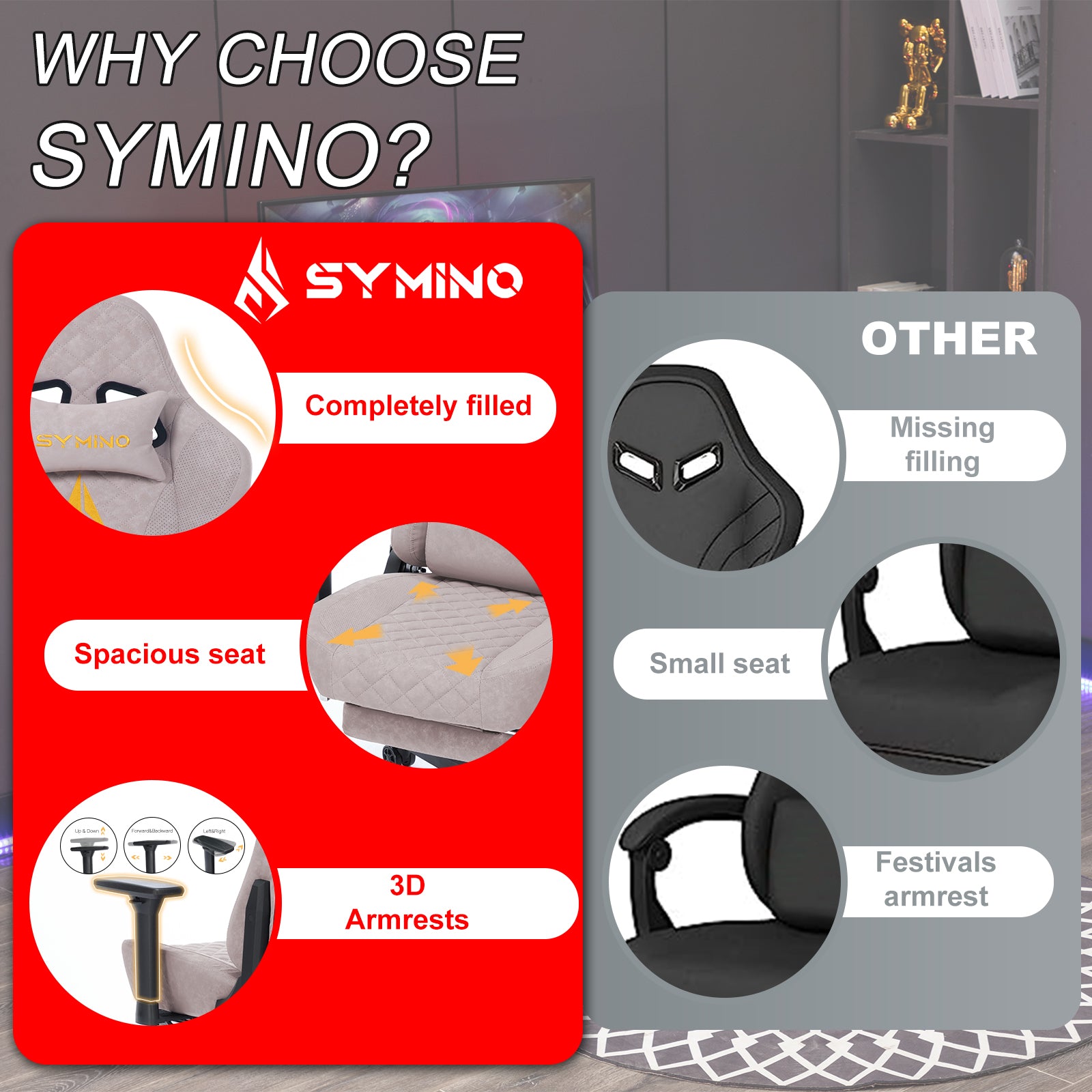 SYMINO Vintage PU Leather Ergonomic Gaming Chair.Pink