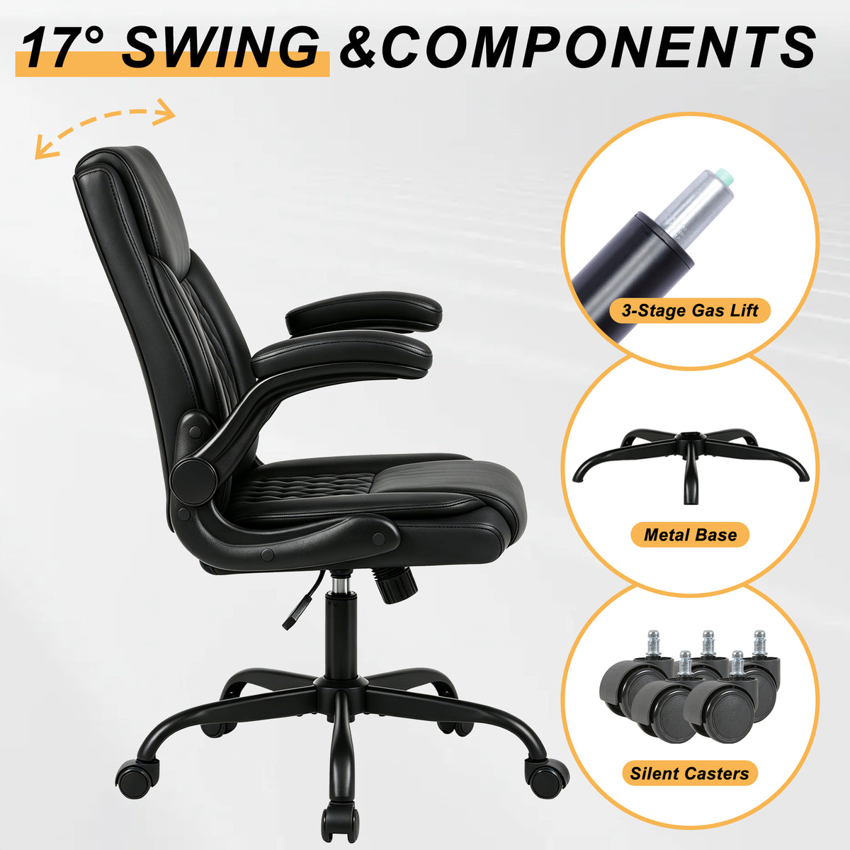 High-Back Executive Office Chair with Padded Armrests & 17° Rocking Function
