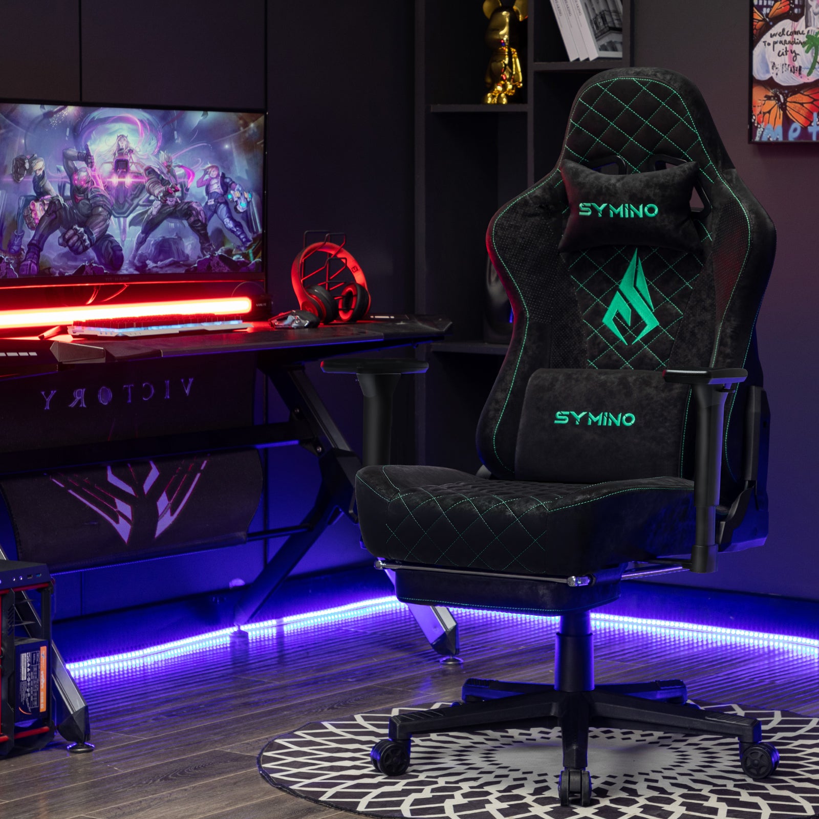 SYMINO Vintage PU Leather Ergonomic Gaming Chair.Black