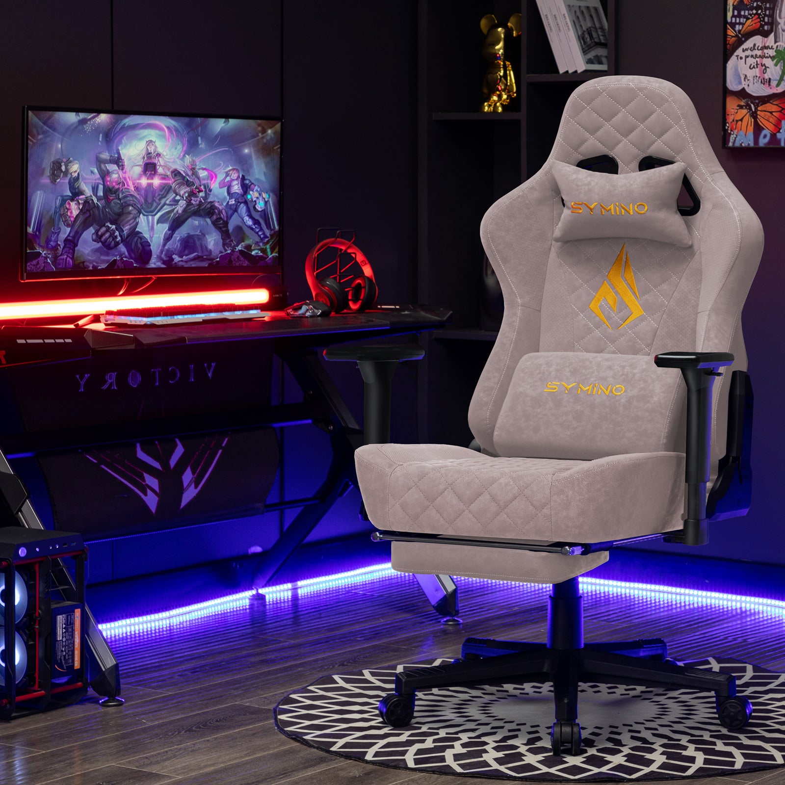 SYMINO Vintage PU Leather Ergonomic Gaming Chair.Pink