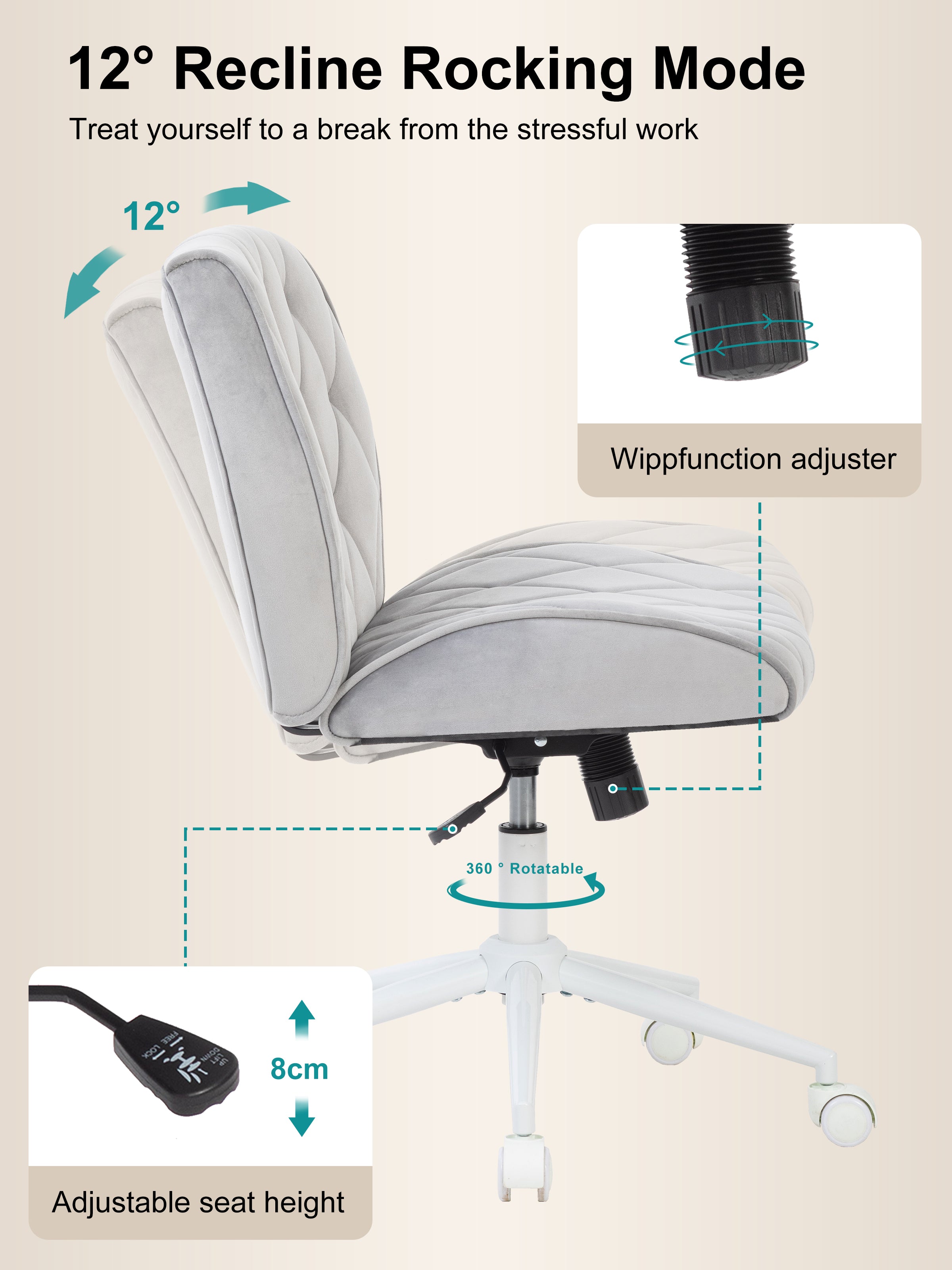 SYMINO Adjustable Makeup Vanity Chair – Suede-Feel Comfort, Ergonomic Design & Multiple Sizes for a Perfect Fit