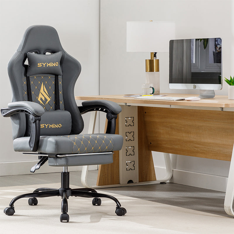 SYMINO Ergonomic PU Leather Racing Style Gaming Chair - Comfortable and Adjustable, Grey.