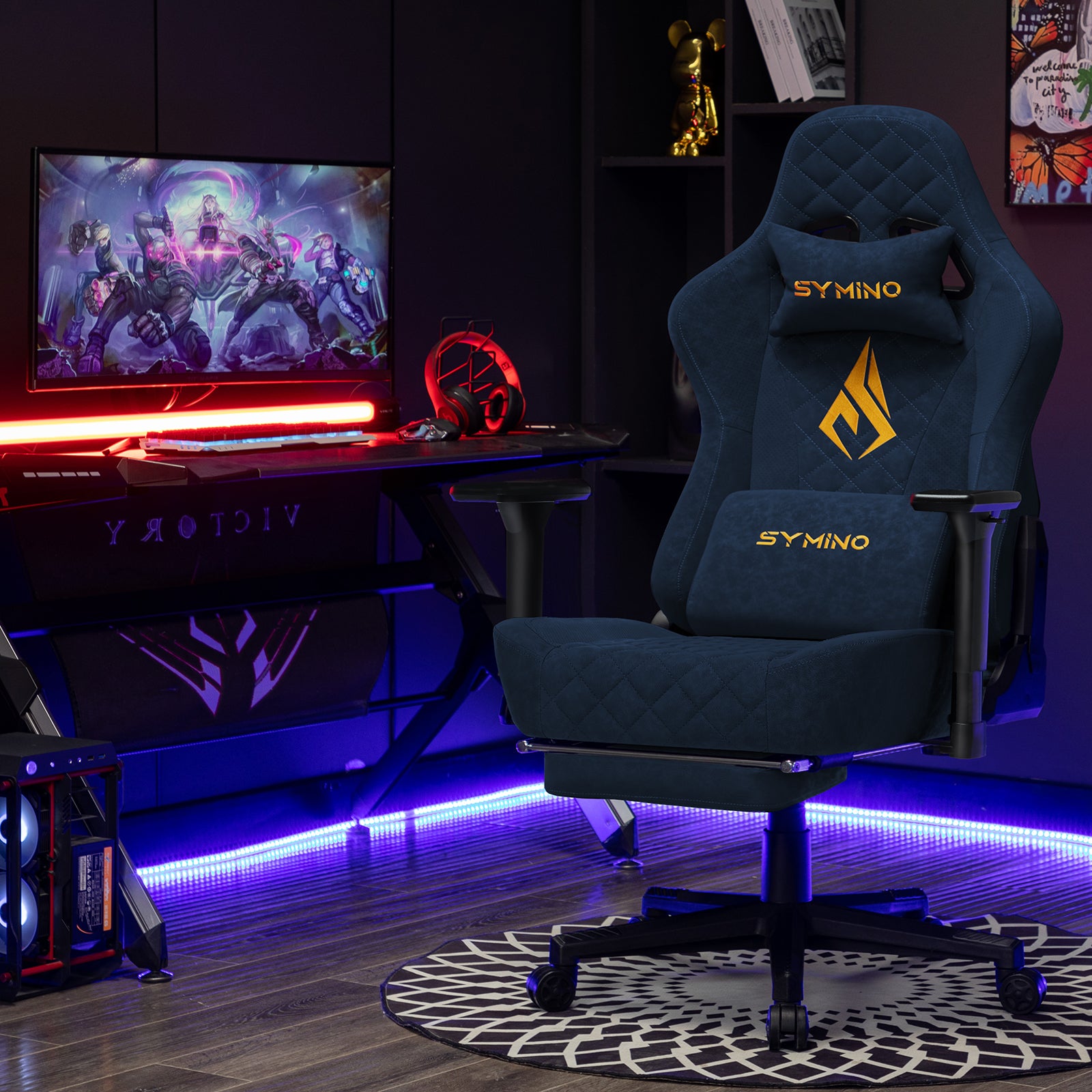 SYMINO Vintage PU Leather Ergonomic Gaming Chair.Blue