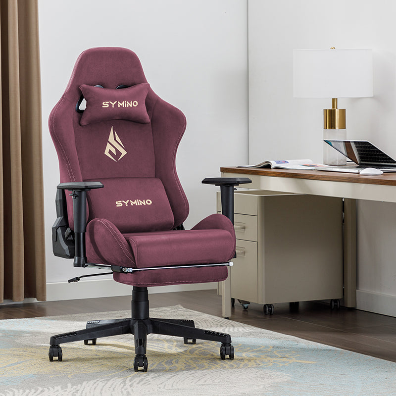 SYMINO Breathable Gaming Chair with Footrest, Adjustable and Rotating, WinRed