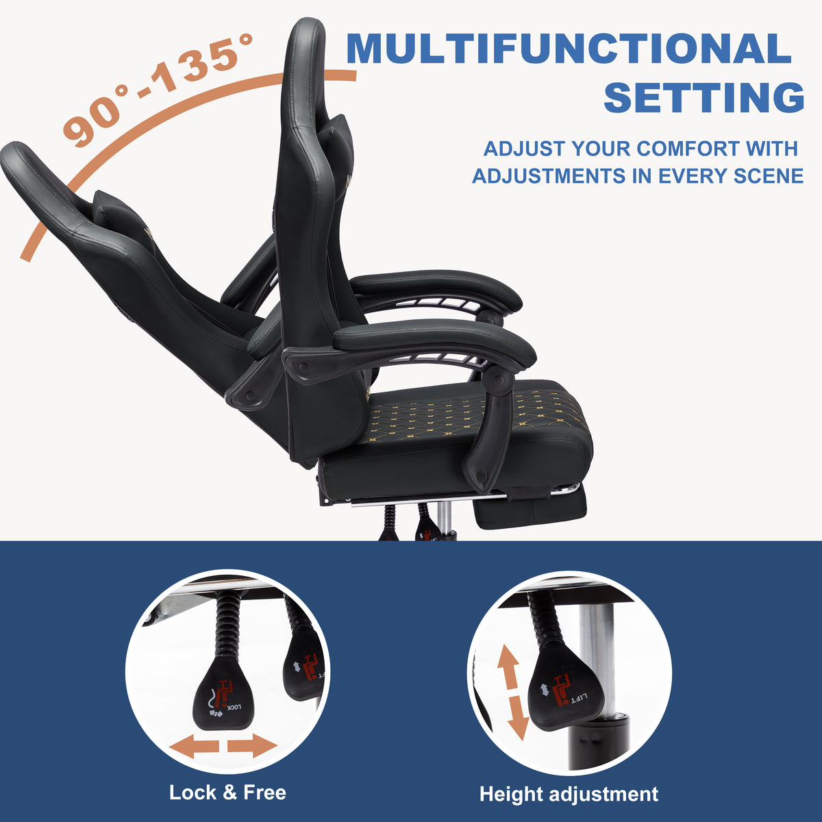 ANDYOU (Upgraded from SYMINO): Ergonomic PU Leather Racing Style Gaming Chair - Comfortable and Adjustable, Black