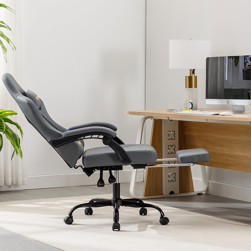 SYMINO Ergonomic PU Leather Racing Style Gaming Chair - Comfortable and Adjustable, Grey.