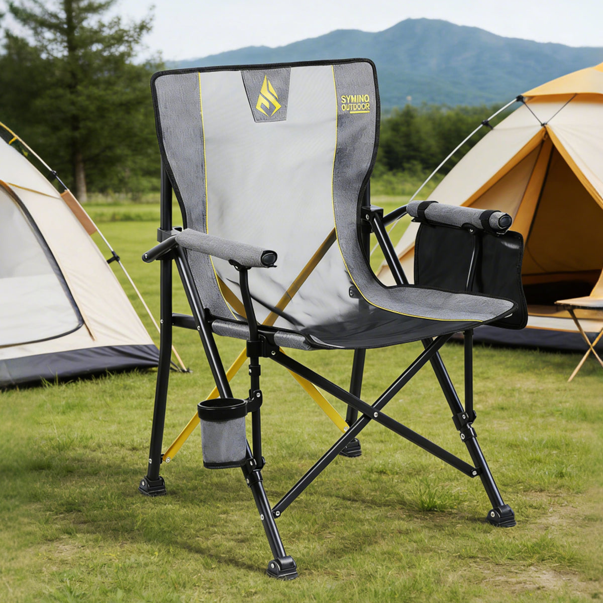 SYMINO Folding Camping Chair for Adults, Heavy Duty 600D Oxford Portable Outdoor Chair with Cup Holder & Carry Bag, Thick Steel Pipe Foldable Chair for Camping, Fishing, Beach, Festival & Picnic