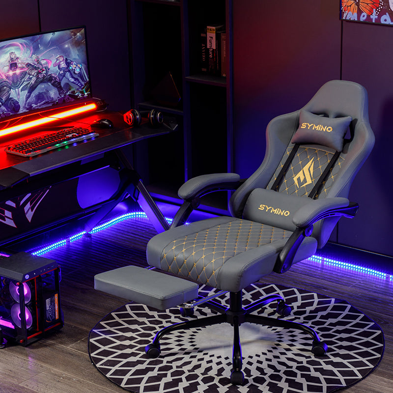 SYMINO Ergonomic PU Leather Racing Style Gaming Chair - Comfortable and Adjustable, Pink/Grey