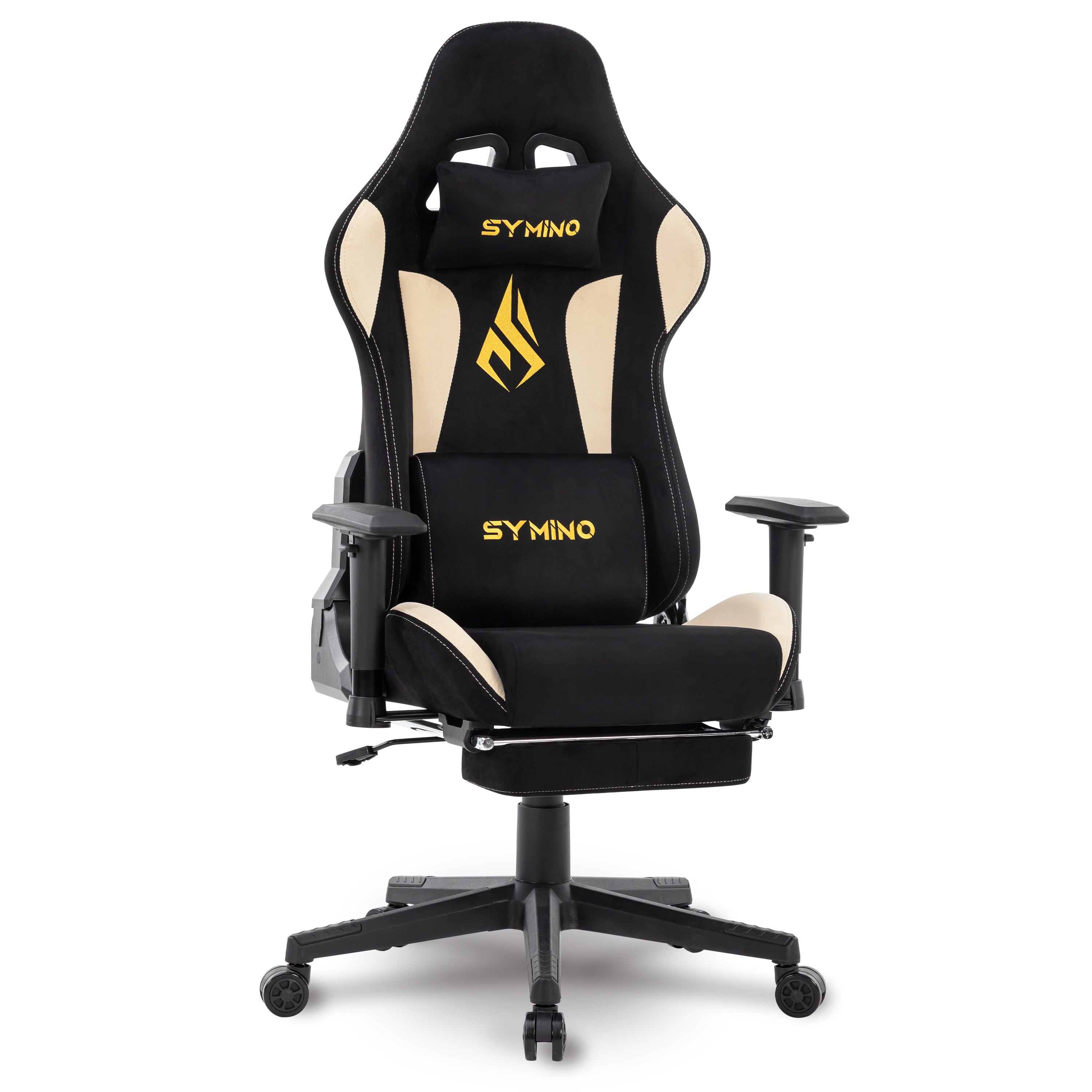 SYMINO Breathable Gaming Chair with Footrest, Height Adjustable & 360° Swivel BLACKBEIGE