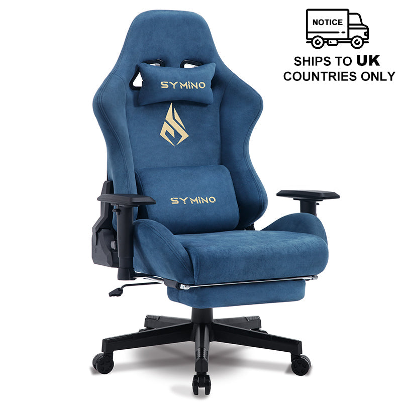 SYMINO Breathable Gaming Chair with Footrest, Adjustable and Rotating, Blue