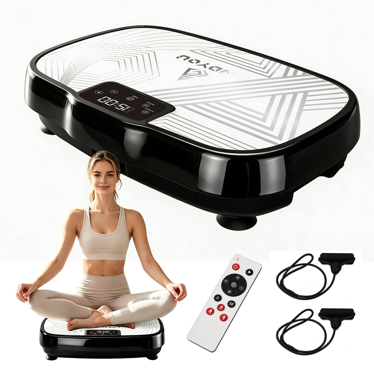 Vibration Plate Weight Loss Machine – 150 Levels Vibration Fitness Trainer with Bluetooth Music, Resistance Bands & Remote – Home Gym Body Shaper for Women & Men