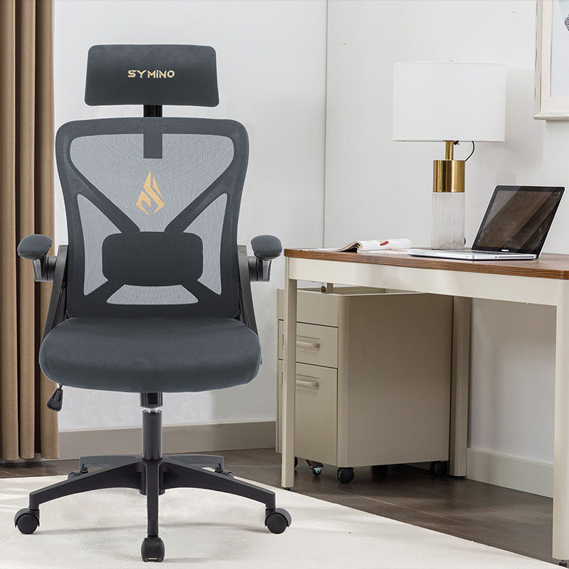 SYMINO Faux Fur+ Mesh Office Chair,rotating rocker function.Grey