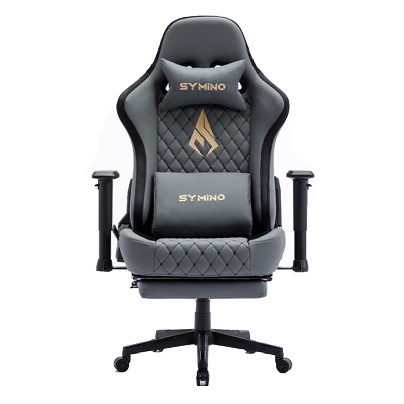 SYMINO Ergonomic Gaming Chair, PU Leather - Grey, Retro-Style