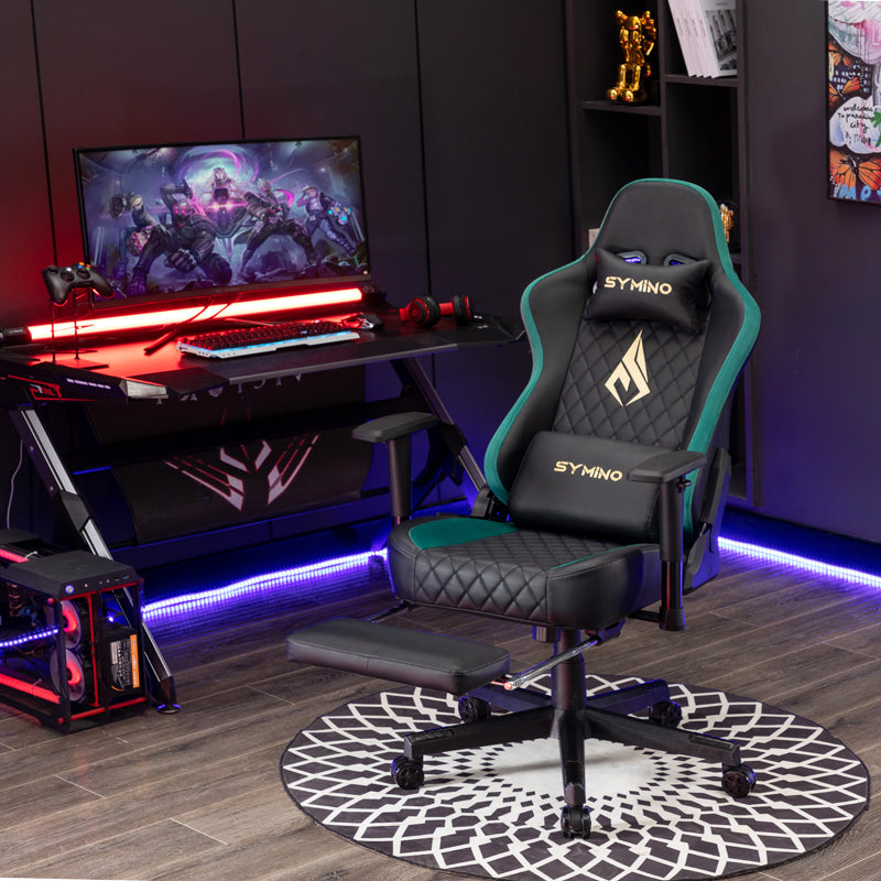 SYMINO Ergonomic Gaming Chair, PU Leather - Black, Retro-Style