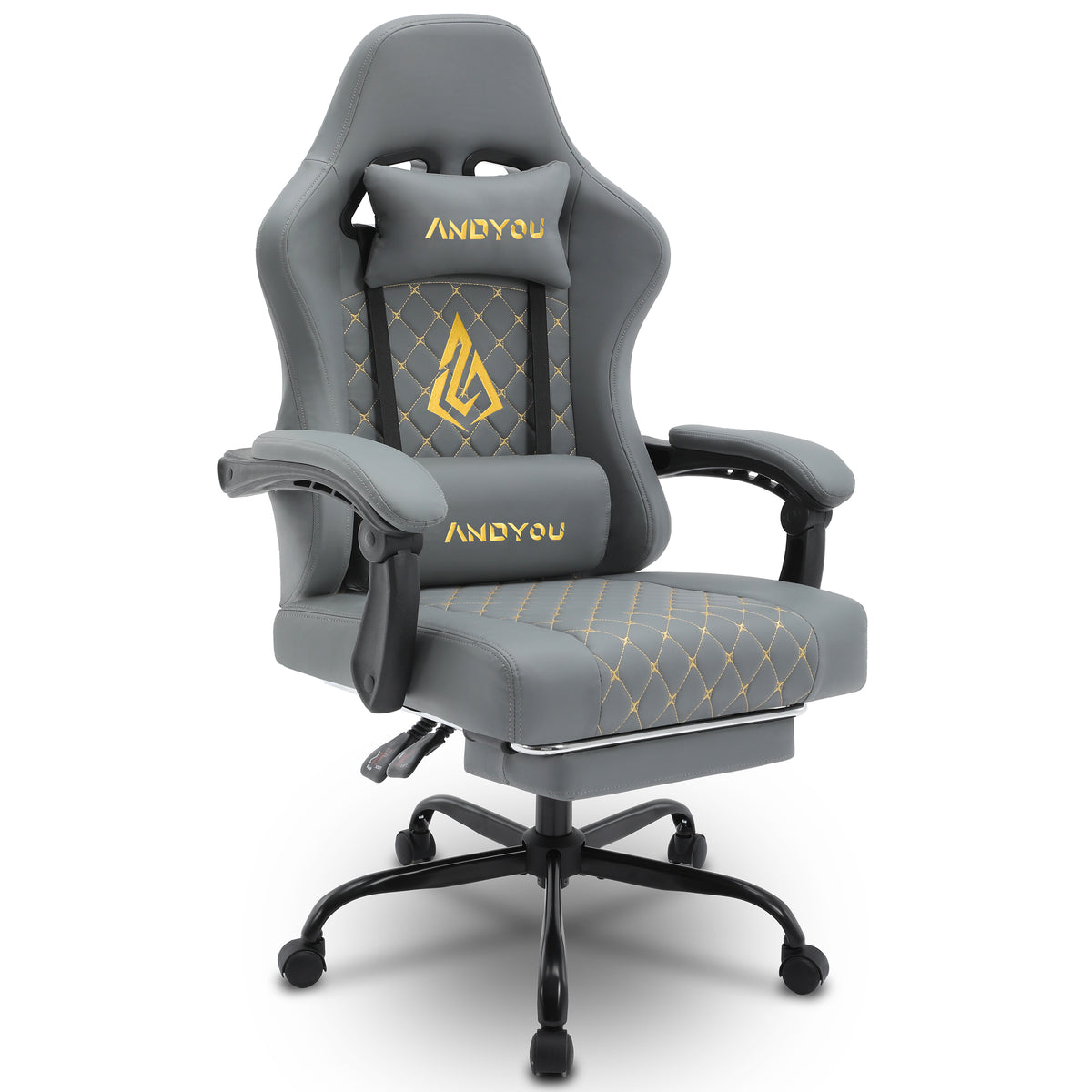 ANDYOU (Upgraded from SYMINO):  Ergonomic PU Leather Racing Style Gaming Chair - Comfortable and Adjustable, Grey