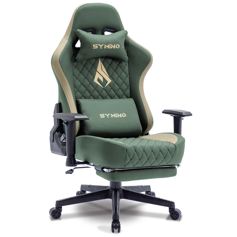 SYMINO Ergonomic Gaming Chair, PU Leather - Green, Retro-Style