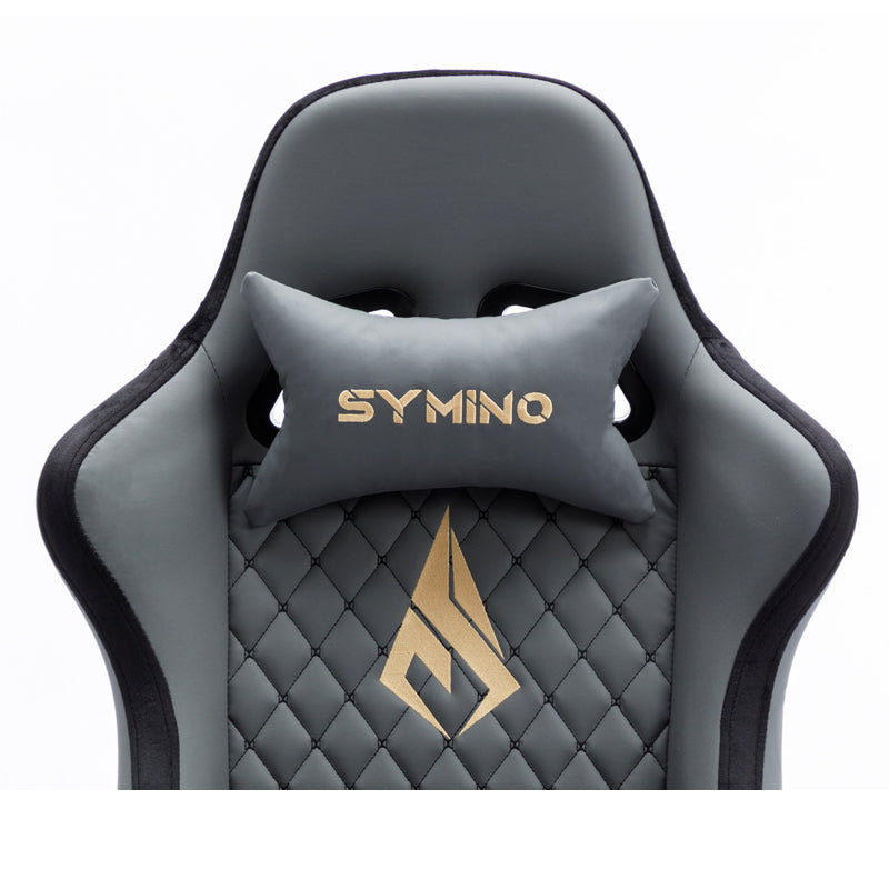 SYMINO Ergonomic Gaming Chair, PU Leather - Grey, Retro-Style