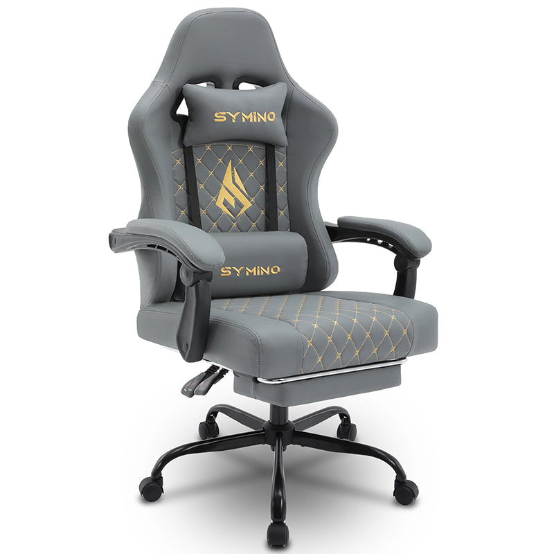 SYMINO Ergonomic PU Leather Racing Style Gaming Chair - Comfortable and Adjustable, Grey