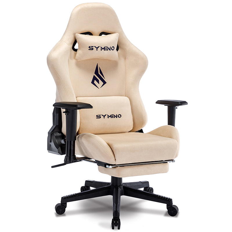 SYMINO Breathable Gaming Chair with Footrest, Adjustable and Rotating, Cream Colours