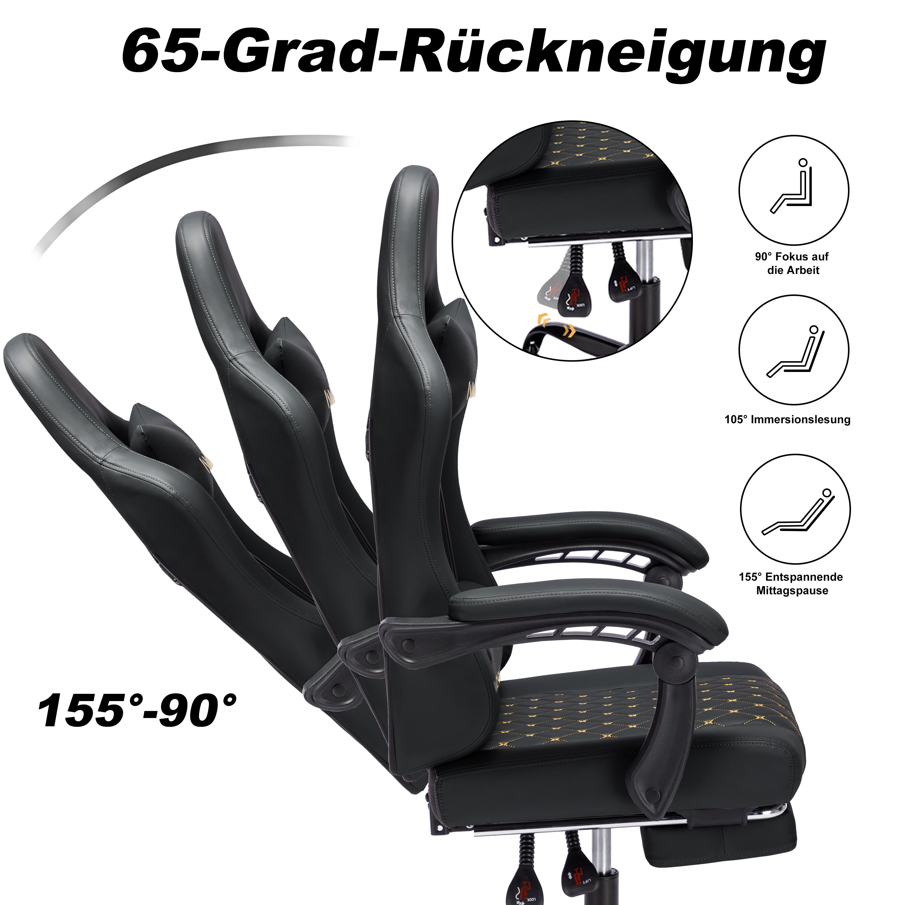 ANDYOU Ergonomic Racing Style Gaming Chair – Adjustable Comfort with PU Leather, Black