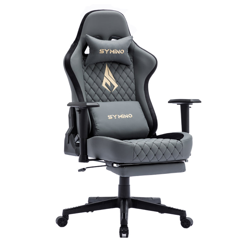 SYMINO Ergonomic Gaming Chair, PU Leather - Grey, Retro-Style