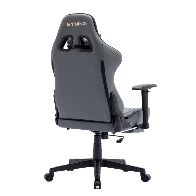 SYMINO Ergonomic Gaming Chair, PU Leather - Grey, Retro-Style