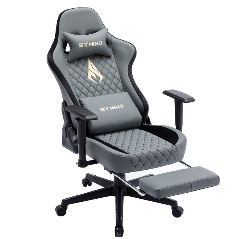 SYMINO Ergonomic Gaming Chair, PU Leather - Grey, Retro-Style