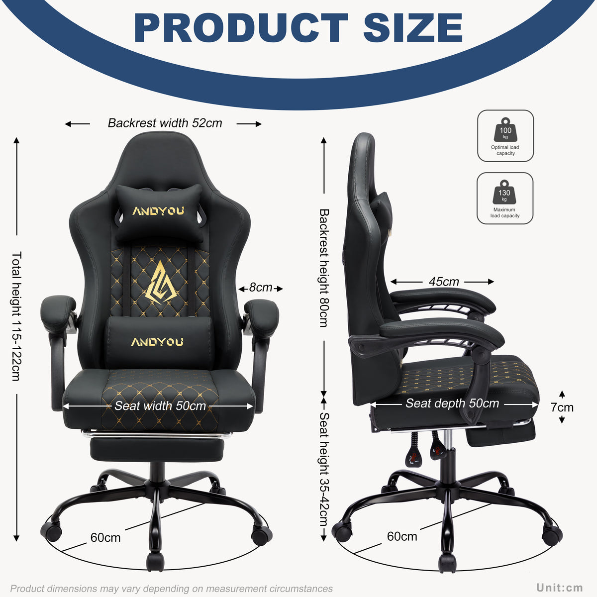 ANDYOU (Upgraded from SYMINO):  Ergonomic PU Leather Racing Style Gaming Chair - Comfortable and Adjustable, Black