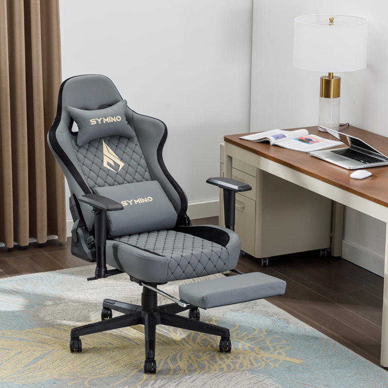 SYMINO Ergonomic Gaming Chair, PU Leather - Grey, Retro-Style